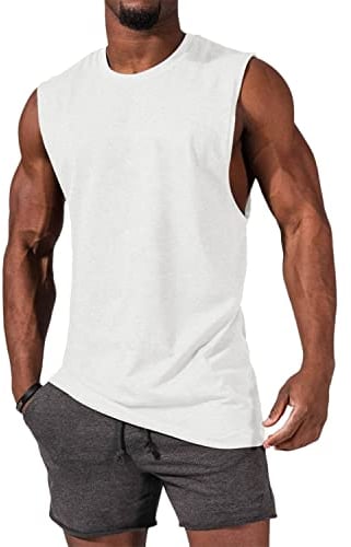 Tank Top Herren Ärmelloses Muskelshirts Gym Sport Unterhemd Männer Rundhals T Shirt Fitness Trägershirts Tee Top für Men Weiß L