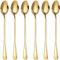 VUL Latte Spoons,Set of 6 Long Handle Spoons,19cm Stainless Steel Coffee Spoons, Ice Tea Spoons, Espresso Spoons, Dessert Spoons for Coffee Tea Dessert Sundae(Gold), (V6S-GOID)