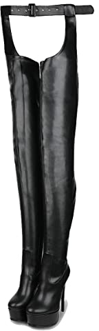 Only maker Overknees Chap Boots Plateau Stiletto Stiefel Sexy Damen High Heels Hohe Schuhe Stretch Lederimitat Schwarz 36 EU