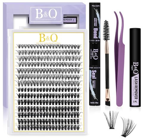 B&Q Lash Extension Set, 0.07D, 9–15 mm Mix, 30D+50D Eyelash Extension Set, Lash Glue, Remover and Applicators for Eyelash Set for Beginners, Pack of 280 (Set-30D+50D-0.07D, Mix)