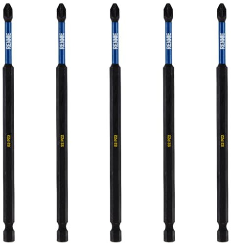 5 x Rennie Tools 150mm Long PZ2 Impact Screwdriver Driver Bits Set. Heavy Duty PoziDriv POZI No.2 Magnetic Screwdriver Bit Set. PZ2 Impact Driver Bits Pozidrive Screw Accessories. Black Oxide Coated
