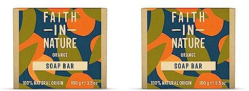 Faith In Nature Natural Orange Hand Soap Bar, Detoxifying, Vegan and Cruelty Free, No SLS or Parabens, 100 g (Pack of 2)