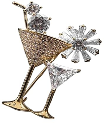 CAREG Blingbling Rhinestone Crystal Cocktail Glass Brooches Pins Creative Design Handmade Gift Fit For Cocktail Party Jewelry Pin Broche Durable (Color : Gold)