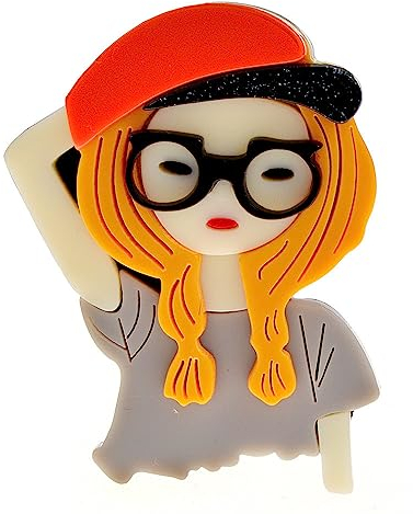 YAHOYA Dessin animé Mignon Fille avec Lunettes Broche Acrylique Bijoux Créatifs Femmes Personnalité Vêtements Accessoires Corsage Mode Badges