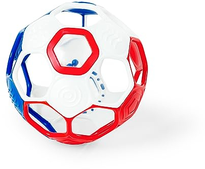 Bright Starts, Oball Grippin' Goals Rassel-Fußball – Rot, Weiß und Blau, leicht zu greifendes Spielzeug für Neugeborene und älter
