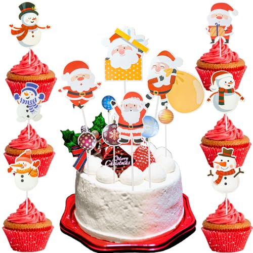 BOOSHMall Weihnachten Cupcake Topper, 45 Stück Tortendeko, Picks Frohe Weihnachten Zahnstocher Fahnen für Cupcakes, Kuchen, Muffins, Dekoration Weihnachtsfeier