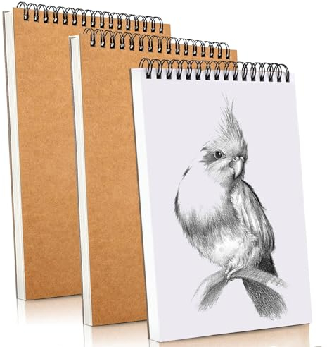 Sketch Book Pad, 3 Pack A5 Drawing Book Spiral Bound, 60 Pages (30 Sheets), 160GSM Art Book, Durable Acid Free Sketchbook for Painting, memos, Graffiti and Artist Sketch Pad (Pack of 3, A5)