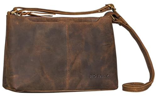 ROYALZ 'Missouri' Elegante Kleine Schultertasche Damen Leder Vintage Umhängetasche Mini Damenhandtasche Crossbody Bag, Farbe:Nevada braun