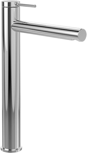 Villeroy & Boch Loop & Friends Hochwaschbecken ohne Ablaufgarnitur Bad mit Keramikkartusche Wassersparbecken Auslauf Höhe 251 mm Rund Chrom