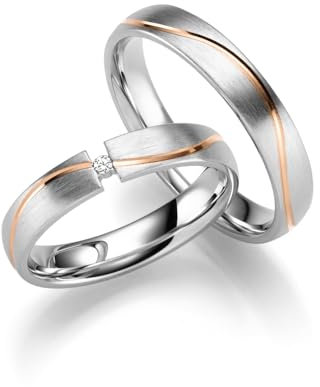 JC Trauringe aus Gold | Paar-Preis Ehe-Ringe mit kostenfreier Gravur I Partnerringe Hochzeitsringe Verlobungsringe 4 mm breit inkl. Etui-Box I Herren-Ring ohne & Damen-Ring mit Zirkonia-Stein | IT09