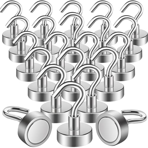 MIN CI 22 Pezzi Ganci Magnetici Extra Forti, 20mm Magnetici Potenti 15kg, Magneti ai Neodimio Forti Magneti Con Occhielli Rotondi Ganci Magnetici per Armadietti Per Barbecue Da Garage