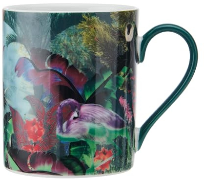 Mikasa x Sarah Arnett Porzellanbecher, bedruckter Becher für Tee und Kaffee, einzigartiger Becher zum Verschenken, Flamingo-Druck, 350ml - spülmaschinenfest