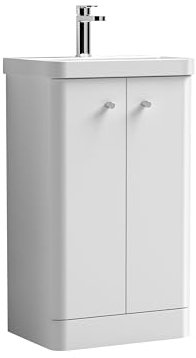 Balterley Vanity Unit with Basin Floor Standing, Soft Close 2 Door with Handles & Thin Edge Sink, Bathroom Vanity Units with Basin, Bathroom Sink Storage Cabinet - 505 x 355 x 863mm (White)