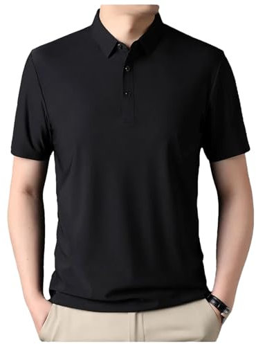 Hgvcfcv Ice Silk Short Sleeve T-Shirt Men's Summer Lapel Loose Casual Solid Color Top Polo Men Summer Men's Golf Polo Black