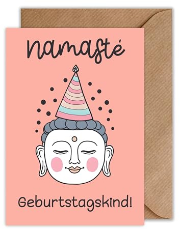 WBdesignz Namaste Geburtstagskarte mit Umschlag - Lustige Yoga Geburtstag Karte Namaste Geburtstagskind! Glückwunschkarte zum Geburtstag (DIN A6)