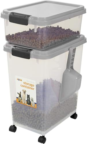 Top Home Solutions® 3-Piece Pet Food Storage Container – Airtight Pet Food Container with Plastic Measuring Scoop, Dry Food Dispenser, For Pets, Dogs, Cats and Animals (Grey)