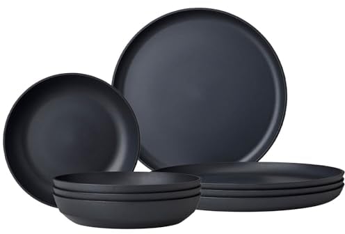 Mepal Tafel-Set 8-teilig Silueta Speiseteller (26 cm) und Suppenteller (21 cm) Outdoor-Geschirr für 4 Personen Spülmaschinen- und mikrowellenfest Kunststoffteller (PET) Nordic Black