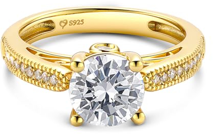 Jeulia Damen Moissanitring aus Sterlingsilber: Zirkonia vergoldet, Verlobungsring, Diamant-Bandring für Frauen und Mädchen, Ring, Partyschmuck (Gelbes Gold, 57(18.1))