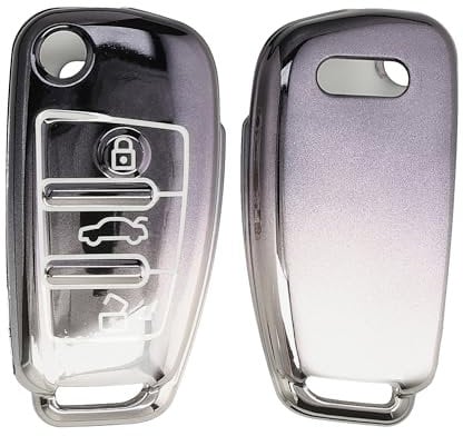 kwmobile Autoschlüssel Hülle kompatibel mit Audi 3-Tasten Klappschlüssel - Schlüsselhülle Silikon Cover - Dunkelgrau Silber