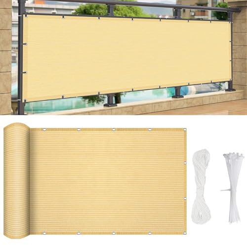 Brise-Vue Balcon Clôture 700 x 155 cm HDPE 220 G/M², Résistant Aux UV, Écran Occultant Opaque, avec Attaches de Câble, pour Terrasse Jardin, Jaune Sable