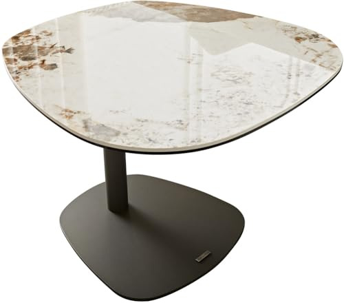 Beistelltisch Elenya Keramik Minas Melange Weiß-Beige 60x60 cm Gestell | Effektfinish Titan