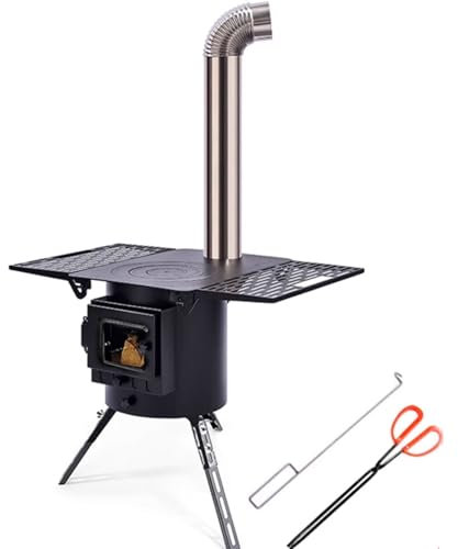 Camping Backofen Warmgewalztes Stahlblech Holzofen Outdoor Einstellbarer Dämpfer Mit Schornstein Zeltofen Outdoor-Campingkocher 76 * 50 * 62CM