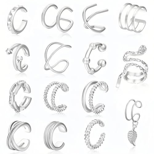 15 Pcs Ear Cuff Set Damen,Ohrclips,Ohrmanschetten Ohrringe Earcuff Set,Ohrklemme Ear Cuffs silber Ohrschmuck