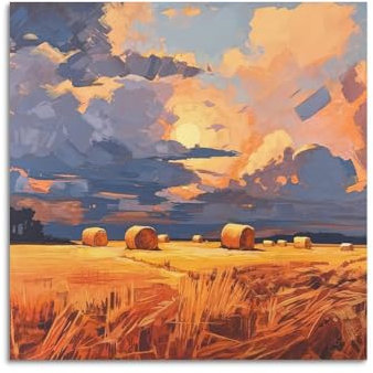 LNSIZH Landschaftsposter, Ölgemälde, Sonne, glänzendes Heu-Poster, dekoratives Gemälde, Leinwand, Wandposter und Kunstdruck, moderne Familienschlafzimmer-Dekoration, Poster, 30 x 30 cm