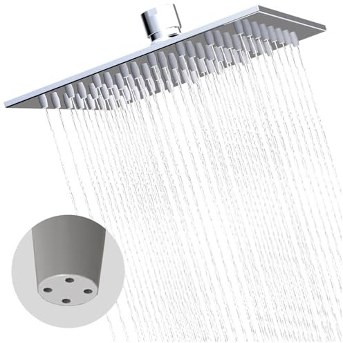Delnet 4 Holes&6 inch(15.24CM) Fixed Rain Shower Head, High Pressure Square Overhead Shower Head, with Angle Adjustment, 304 Stainless Steel Replacement Shower Head, Chrome