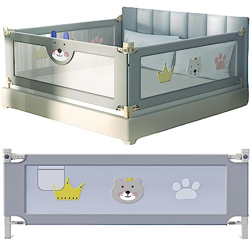 BESTXH Grau,190cm, Bettgitter, 120-220 cm Bettgitter, Absturzsicherung Klappbares Bettschutzgitter, Kinderbettgitter, HöHenverstellbar 74-93 cm, FüR Kinder- Und Elternbett