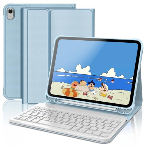 FOGARI Teclado para iPad 10/11ª Generación 2022/2025, teclado AZERTY inalámbrico Bluetooth, funda con soporte para lápiz para iPad 10º Gen/A16 (10,9/11'') - Azul