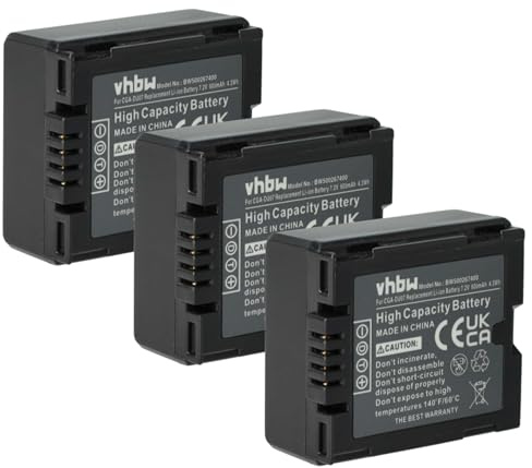 vhbw 3X Akku kompatibel mit Panasonic PV-GS120 | NV-GS75, PV-GS50, PV-GS50S, NV-GS80, PV-GS200 Videokamera Camcorder (600 mAh, 7,2 V, Li-Ion)