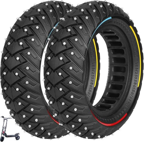 VOLOHAS 10 x 3/255 x 80 (80/65-6) Winterreifen 10 Zoll Offroad-Vollreifen für Zero 10X/Kaabo Wolf Warrior X/Mantis 10/Kugoo M4/M4 pro Elektroroller Ersatzreifen Mit Anti-Rutsch-Schrauben (2 Stück)
