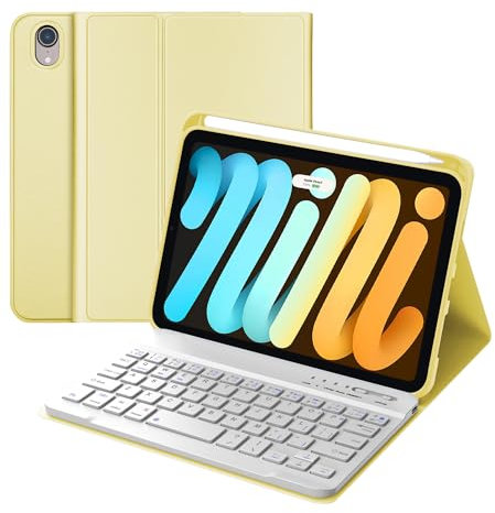 iPad Mini 7th Gen 2024 (A17 Pro) & iPad Mini 6 Keyboard Case 2021, Detachable Wireless Bluetooth Keyboard Slim Folio Smart Cover with Pencil Holder for iPad Mini 7th/6th Gen 8.3 inch - Yellow