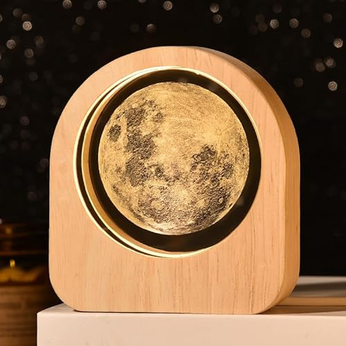 kiimiipa 3D Kristallkugel Nachtlicht,USB mondlampe Planeten Sonnensystem Nachtlicht,Nachtszene Astronomie 3D Solar System LED Crystal Ball Lampe Holzs Moon Ball Lampe für Home Deko