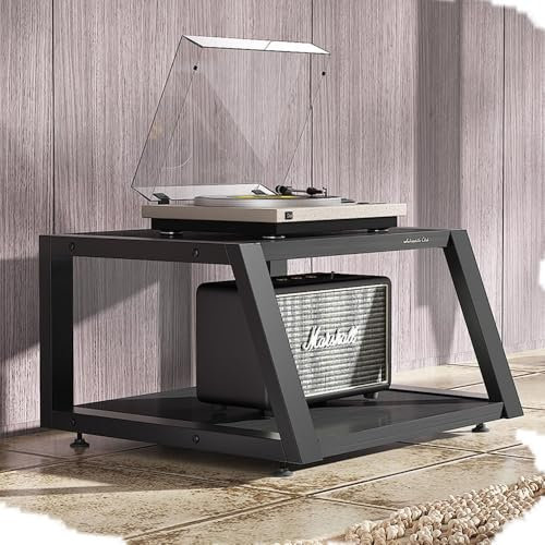 IMUNKT 2/3/4-stufiger HiFi Regal Audio-Medienständer, TV Rack Audio Schrank Aus Holz & Stahl, Entertainment-Center Plattenspieler Rack Mit Verstellbar Füßen(Black,2 Tier)