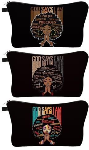 African American Makeup Bag for Purse Afro Black Cosmetic Bags for Women Inspirational Gift Small Funny Cosmetics Pouch Travel Bag Cases for Toiletries Accessories Organizer, Afro -3 Pack-06, Toiletry