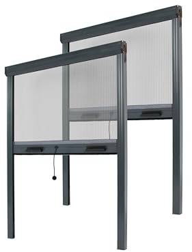 Store moustiquaire fenêtre alu recoupable (largeur x hauteur) -protection insecte ajustable (Gris Anthracite Ral 7016, lg 1250 mm x ht 1600 mm (lot de 2))