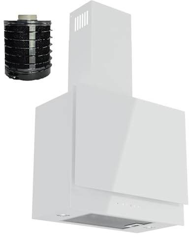 VLANO PLANUS Pure UMLUFT Dunstabzugshaube mit LONG LIFE FILTER, Gasdämpfer, 60 cm, Weiß, 680 m³/h, Touch Control, 4 Leistungsstufen, Kopffreie Wandhaube mit Fernbedienung, wartungsfrei