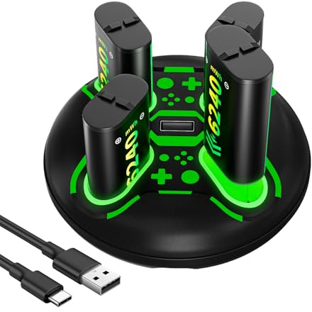 4 x 6240mWh Rechargeable Battery Pack for Xbox Series X/S, Xbox One S/X/Elite,Xbox Controller Battery Pack with USB-C Fast Charging Station,4-6H ultra-long battery life,RGB LED indicator
