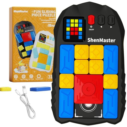 Wiederaufladbares Super-Slide-Puzzle-Spiel, Klotski Gehirnspielzeug für Kinder und Teenager, über 500 Herausforderungen für Jungen und Mädchen, tragbare Reisespiele für alle Altersgruppen (schwarz)