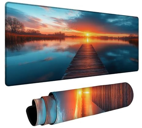 Tapis de Souris Pont en Bois Tapis de Souris XXL 60x30x0.3 cm Mouse Pad avec Antidérapant Base en Caoutchouc pour Ordinateur Portable Clavier Gamer PC Decoration Automne Bureau Automne DBYH-4134