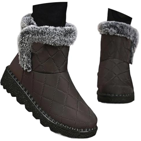 Anfibi Platform Stivali Gomma Pioggia Donna Stivaletti Antipioggia Invernali Alti Pelle Morbida Marrone 41