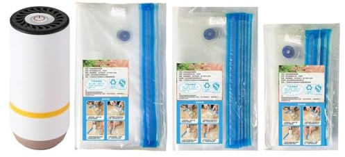 NiuLumea Reusable Vacuum Seal Bags Set with USB Rechargeable Electric Pump, Food Grade PA+PE for Fruits Vegetables Meat Seafood Nuts and Clothes Storage, 21x22cm 26x28cm 30x34cm, 15 Pack