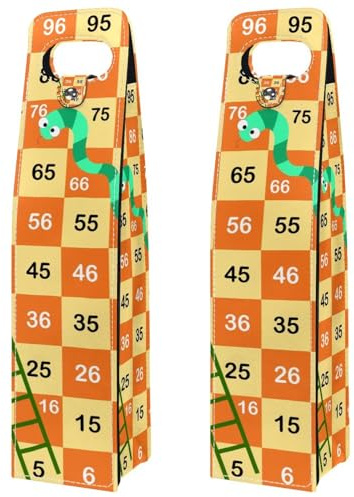 VAPOKF Wine Tote Carrier, 2 PCS Reusable Leather Single Bottle Champagne, Beer Gift Bags for Birthday, Wedding, Picnic Party, Christmas - Snakes Ladders Game