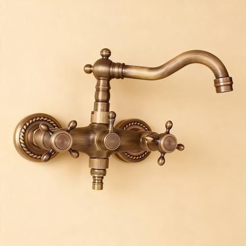 XSDSM Rubinetti Bagno Rubinetto A Parete Rubinetto Da 1/2 Pollice con Attacco Lavatrice Acqua Calda E Fredda Ottone Spazzolato,9 cm