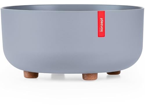 KONZEPT Blumentopf mit Füßen Ø 30 cm, Höhe 14 cm, großer Übertopf für innen & außen, UV-beständig & wetterfest – Grau