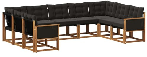 vidaXL Outdoor-Sofagarnitur mit Kissen 9 pcs Natürlich und Schwarz, Garten, modernes Outdoor-Sofa-Set, wetterfestes Ensemble, Bequeme Terrassenlounge, vielseitige Sitzgruppe