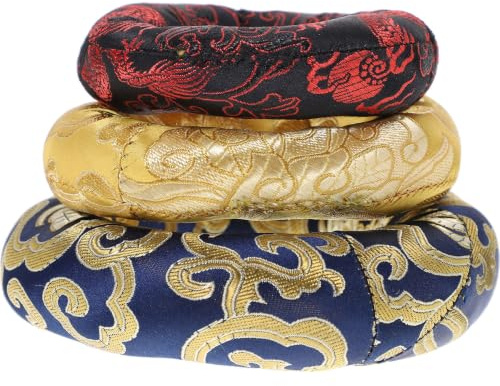 Coton Brodé, Coussin pour Bol Chantant Tibétain, Lot de 3 | Contemplation, Motif Nuage Amulette, Style Chinois, Accessoire pour Bol Bouddhiste, Présent Couleur Aléatoire