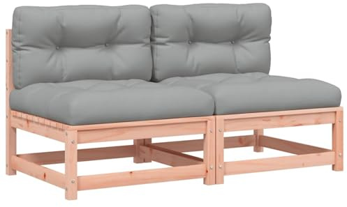 Fecpoo Douglas Fir Garden Sofa 2-Pack Without Armrests with Cushions | 2-Seat Outdoor Lounge Set, 110kg Capacity Per Seat, Modular Design, Gray Oxford Fabric Cushions, PP Cotton Fill,